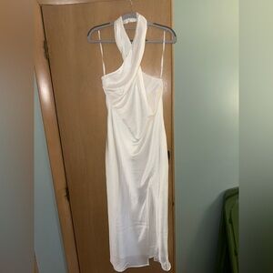 Lulus Beyond Classy White Satin Halter Midi Dress